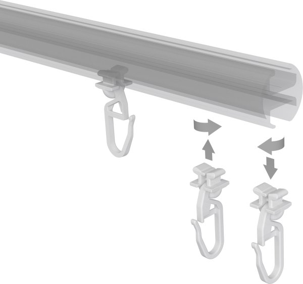 Dreh-Gleiter Drehfix mit Faltenhaken Kunststoff für Innenlaufstangen (100 Stück)