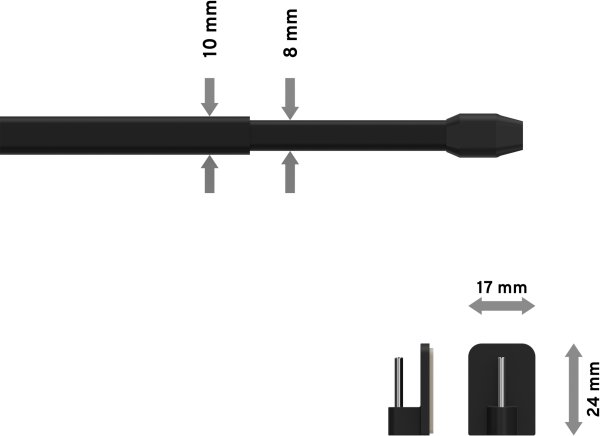 Vitragestangen mit Klebehaken Metall / Kunststoff Geno Schwarz (2 Stück) ausziehbar