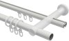 Rundrohr-Innenlauf Gardinenstange Aluminium / Metall 20 mm Ø 2-läufig PLATON - Luino Weiß / Edelstahl-Optik 100 cm