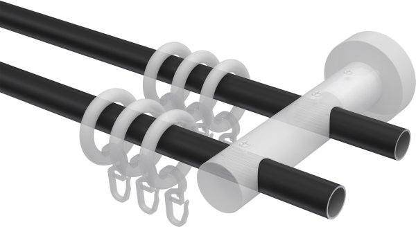 Gardinenstange Metall / Holz 16 mm Ø 2-läufig ADRIAN - Flower Schwarz / Nussbaum lackiert