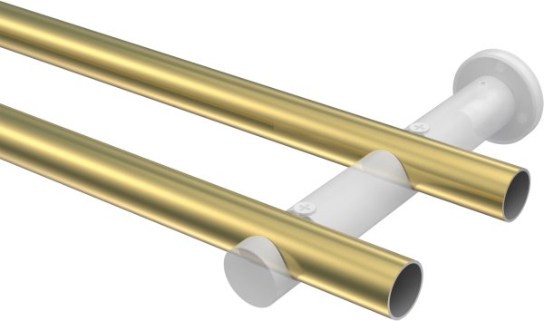 Gardinenstange Metall 20 mm Ø 2-läufig PLATON - Zoena Messing-Optik / Weiß (ohne Ringe)