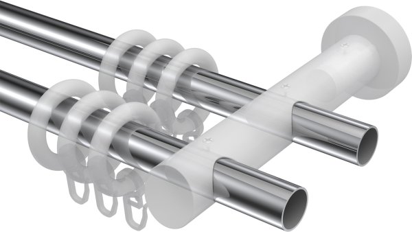 Gardinenstange Metall / Holz 20 mm Ø 2-läufig TALENA - Etta Chrom / Nussbaum lackiert