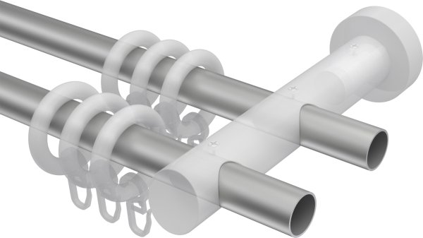 Gardinenstange Metall / Holz 20 mm Ø 2-läufig TALENA - Bero Silbergrau / Kirschbaum lackiert