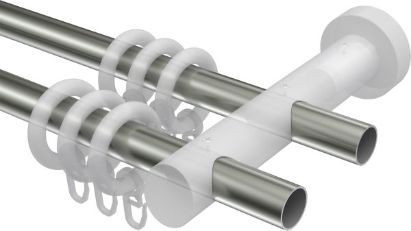 Gardinenstange Metall / Holz 20 mm Ø 2-läufig TALENA - Etta Edelstahl-Optik / Buche lackiert