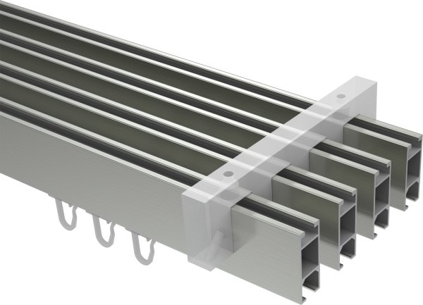 Innenlauf Gardinenstange Deckenmontage Aluminium / Metall eckig 14x35 mm 4-läufig SMARTLINE - Paxo Edelstahl-Optik / Schwarz