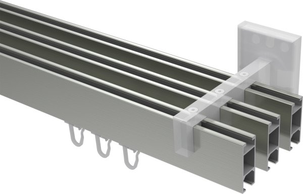 Innenlauf Gardinenstange Aluminium / Metall eckig 14x35 mm 3-läufig SMARTLINE - Paxo Edelstahl-Optik / Chrom