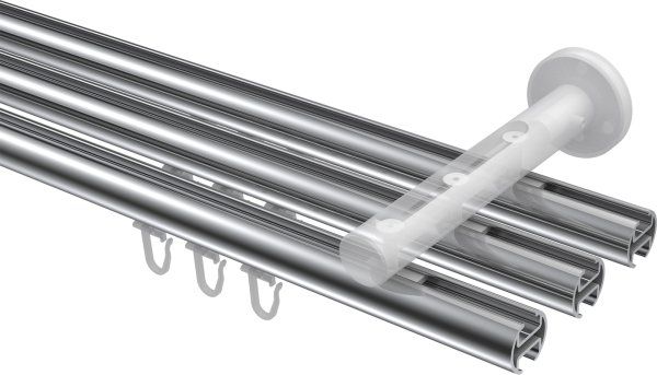 Innenlauf Gardinenstange Aluminium / Metall 20 mm Ø 3-läufig SITENO - Santo Chrom / Weiß