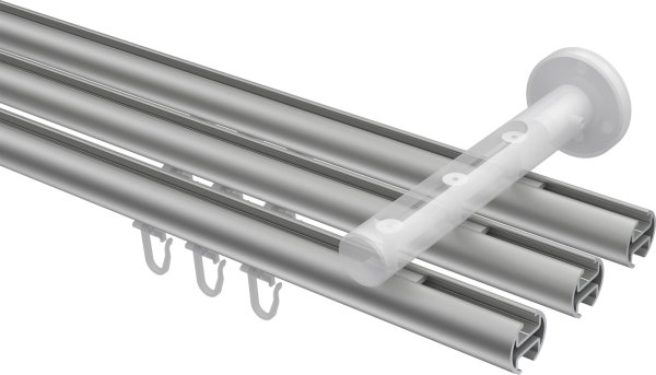 Innenlauf Gardinenstange Aluminium / Metall 20 mm Ø 3-läufig SITENO - Mavell Silbergrau / Messing-Optik