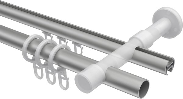 Rundrohr-Innenlauf Gardinenstange Aluminium / Metall 20 mm Ø 2-läufig PRESTIGE - Luino Silbergrau / Chrom