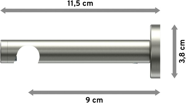 Träger Enorma Edelstahl 1-läufig 9 cm für Gardinenstangen 16 mm Ø