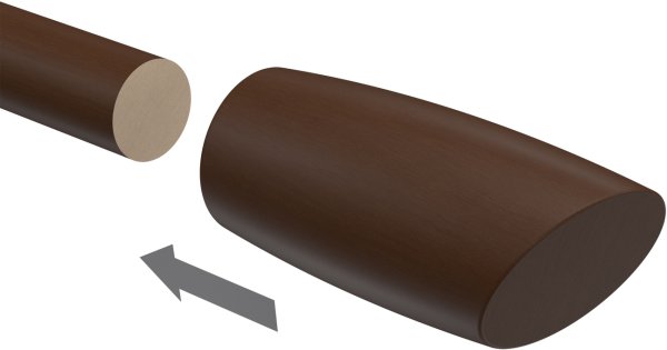 Endstücke Etta (Ellipse / Schräge) Nussbaum lackiert für Gardinenstangen 20 mm Ø (2 Stück)