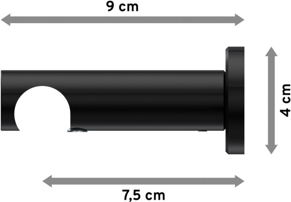 Träger Platon Schwarz 1-läufig 7,5 cm für Gardinenstangen 20 mm Ø