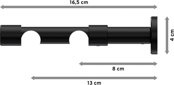 Träger Prestige Schwarz 2-läufig 8 und 13 cm für Gardinenstangen 20 mm Ø