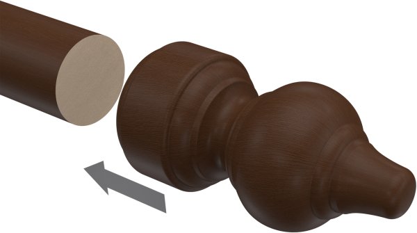 Endstücke Rondo (Rillenform) Nussbaum lackiert für Gardinenstangen 28 mm Ø (2 Stück)
