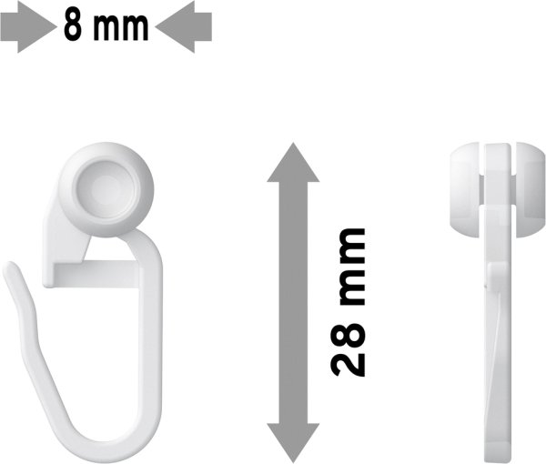 Innenlaufrollen mit Faltenhaken Kunststoff für Gardinenschienen CONCEPT (100 Stück)