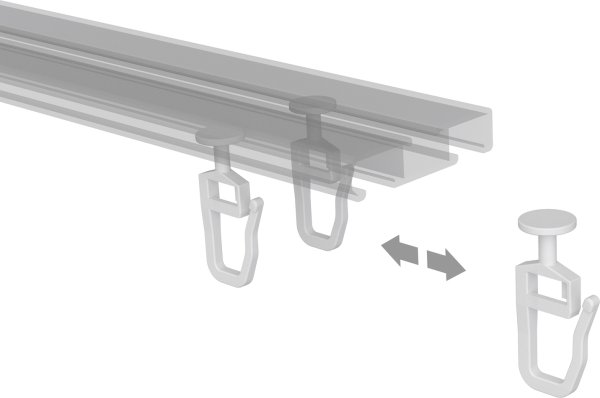 Faltengleiter Rundkopf 9 mm Ø mit Faltenhaken Kunststoff für Gardinenschienen / Innenlaufstangen (100 Stück)