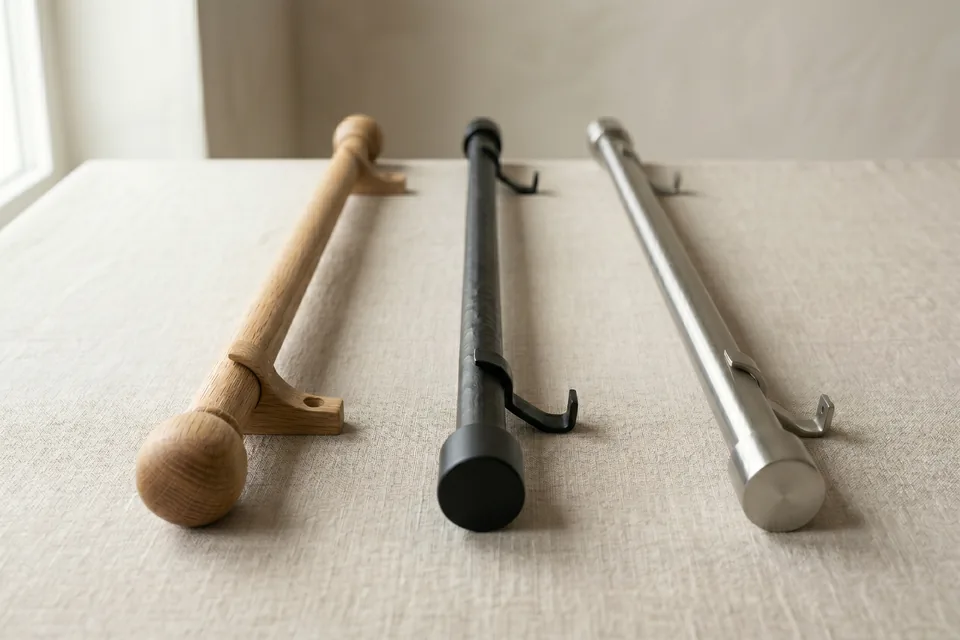 Gardinenstangen aus Holz, Metall und Edelstahl