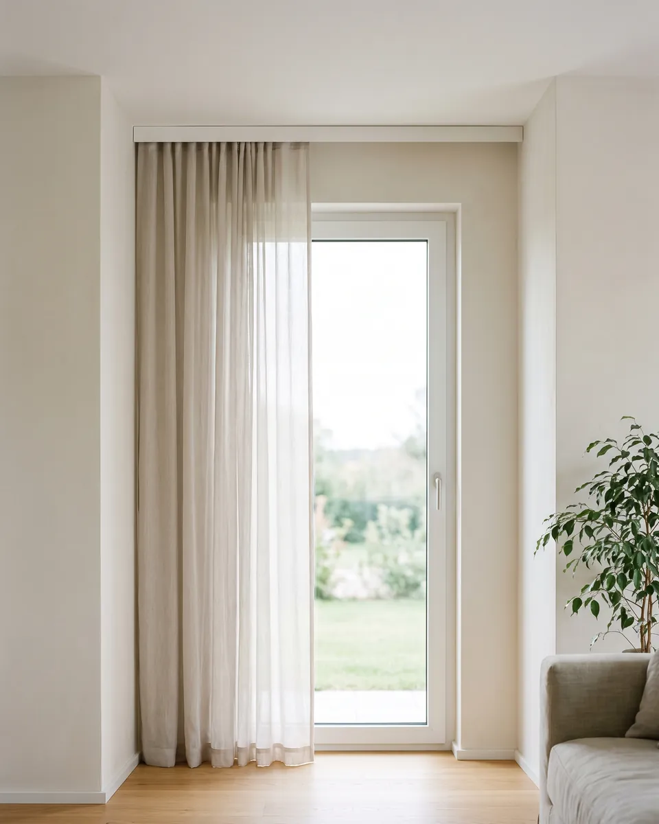 Vorhangschiene bündig von Wand zu Wand in einer Fensternische montiert