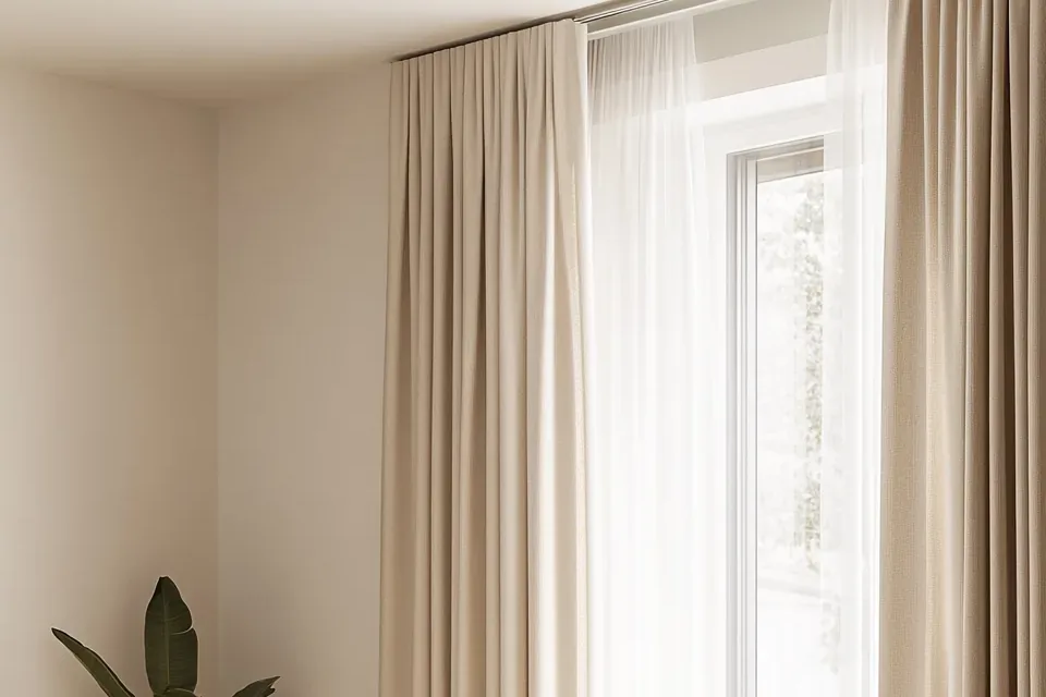 Innenlaufstange mit ringlos gleitender Gardine am Fenster