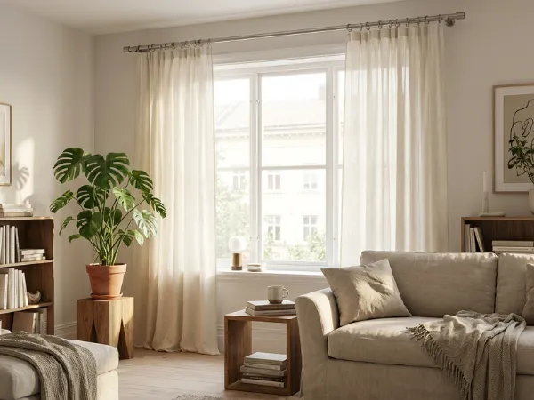 Gardinenstange in Edelstahl-Optik mit elegantem Vorhang im modernen Wohnzimmer